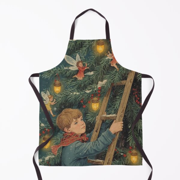 Item preview, The Boy Who Helped the Fairies Decorate Christmas – Vintage Magical Holiday Illustration designed and sold by Deezyned.