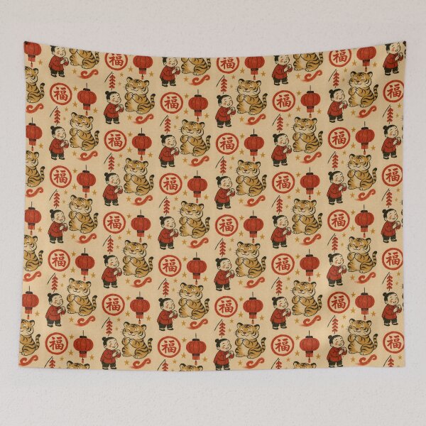 Item preview, Chinese Lunar New Year Blessings · Red & Gold Ink Brush Illustration designed and sold by ArizonaWitches.
