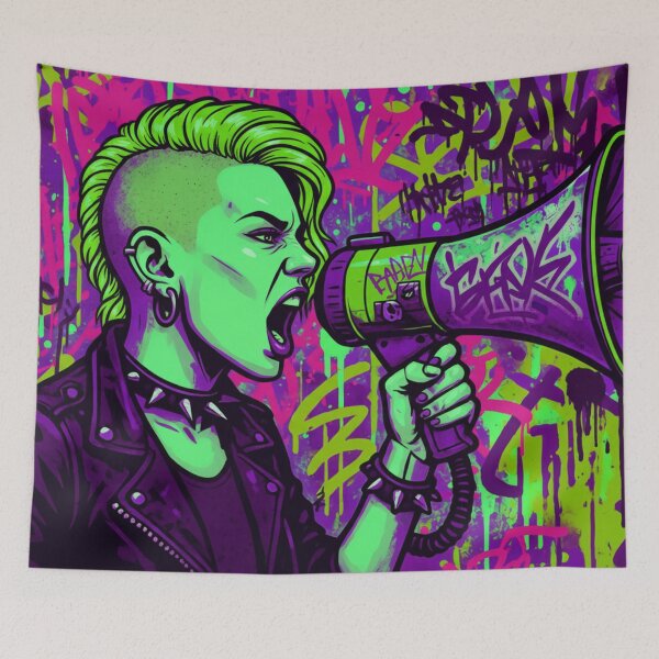 Item preview, Radical Voice Punk Activism - Neon Green and Purple Side Shave Street Art designed and sold by AldenTees.
