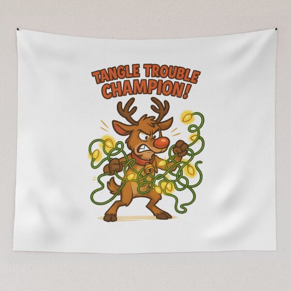 Item preview, Tangle Trouble Champion – Funny Christmas Reindeer Illustration designed and sold by Sitred123.