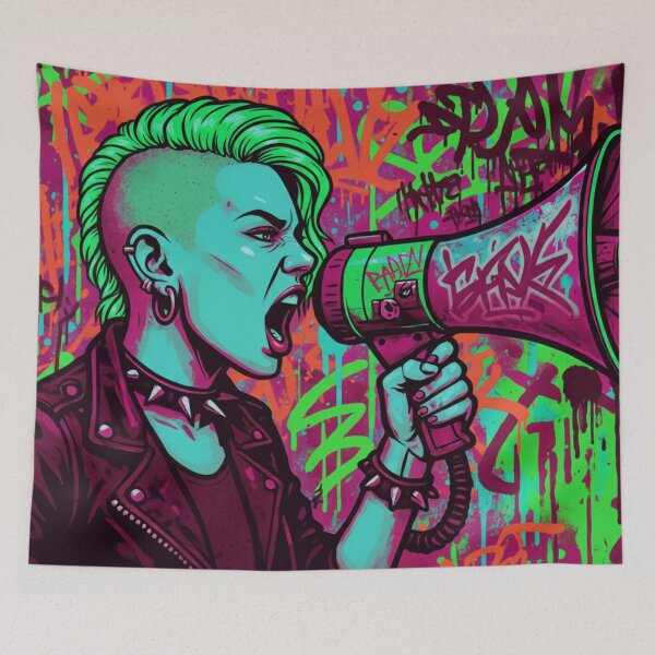 Item preview, Radical Voice Punk Activism - Neon Blue and Yellow Side Shave Street Art designed and sold by AldenTees.