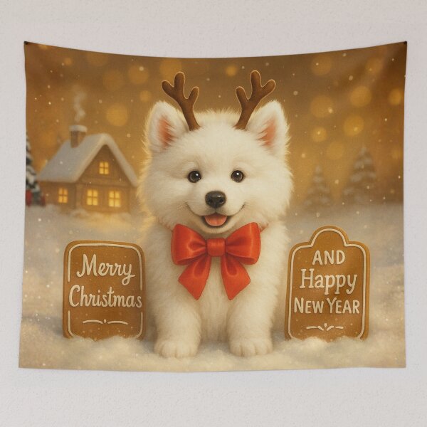Item preview, Samoyed Christmas Cabin Gingerbread Puppy Art designed and sold by GivingJoy.