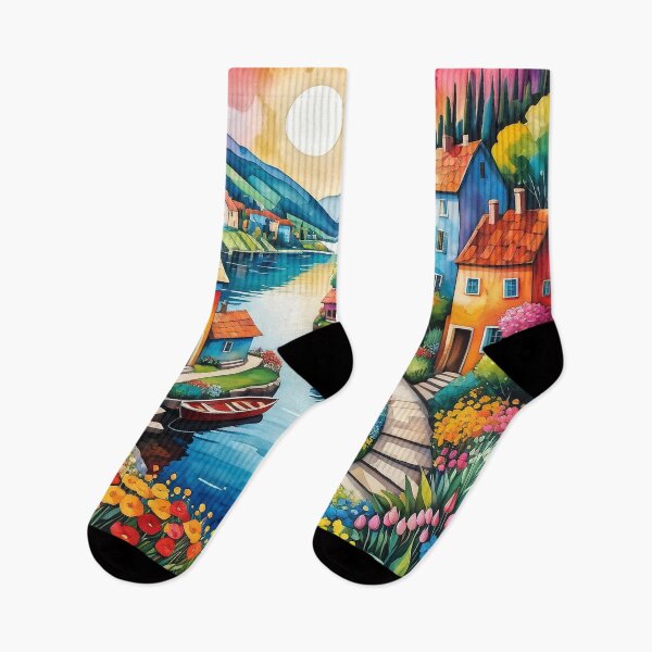 Item preview, Italian Village Watercolor  designed and sold by Beyond The Canvas.