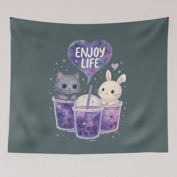 Item preview, Cute Boba Cat Bunny T-Shirt – Kawaii Bubble Tea Enjoy Life Art Tee designed and sold by KDesignCrafts.