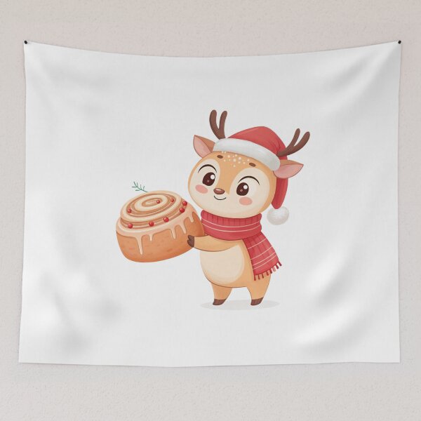 Item preview, Cozy Reindeer with Cinnamon Roll – Sweet Christmas Art by Vivo Studio designed and sold by VivoStudio.