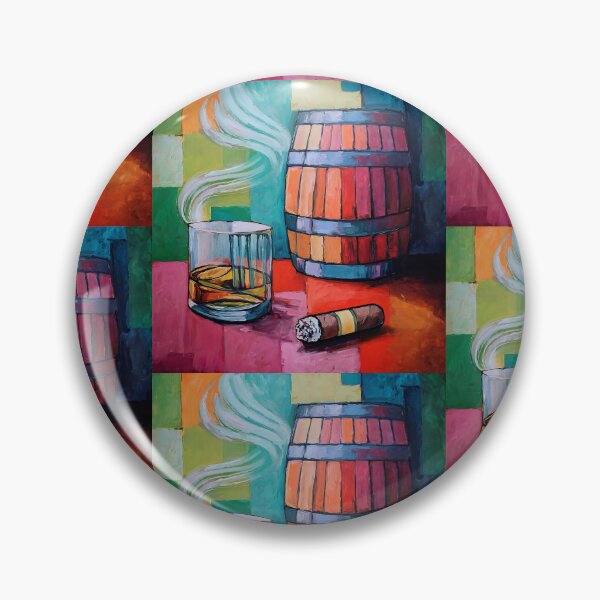 Item preview, Whiskey, Cigar and Barrel in Color A Playful Composition with Vibrant Patchwork Energy designed and sold by OlfactoART Studio.