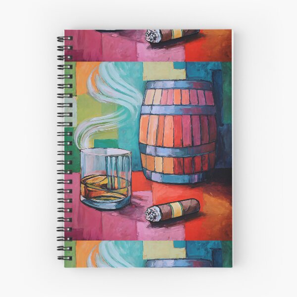 Item preview, Whiskey, Cigar and Barrel in Color A Playful Composition with Vibrant Patchwork Energy designed and sold by OlfactoART Studio.