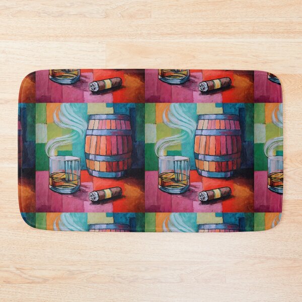 Item preview, Whiskey, Cigar and Barrel in Color A Playful Composition with Vibrant Patchwork Energy designed and sold by OlfactoART Studio.