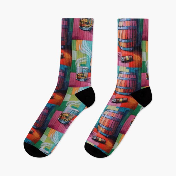 Item preview, Whiskey, Cigar and Barrel in Color A Playful Composition with Vibrant Patchwork Energy designed and sold by OlfactoART Studio.