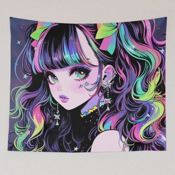 Item preview, Rainbow Hair Kawaii Anime Girl designed and sold by bubblegoth.