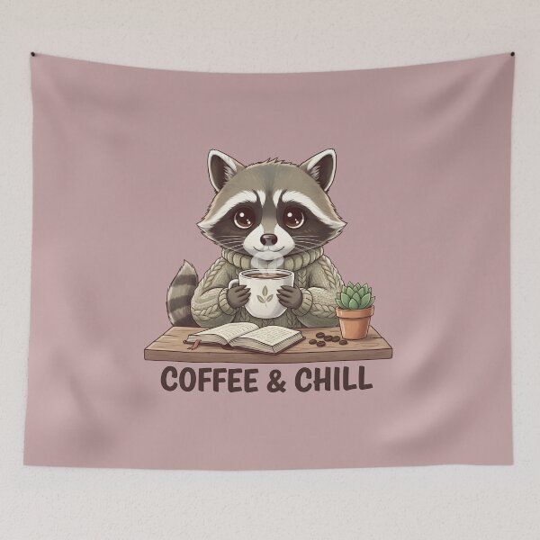 Item preview, Cute Raccoon Coffee & Chill Graphic Tee – Cozy Animal Art designed and sold by InkWeaveShop.
