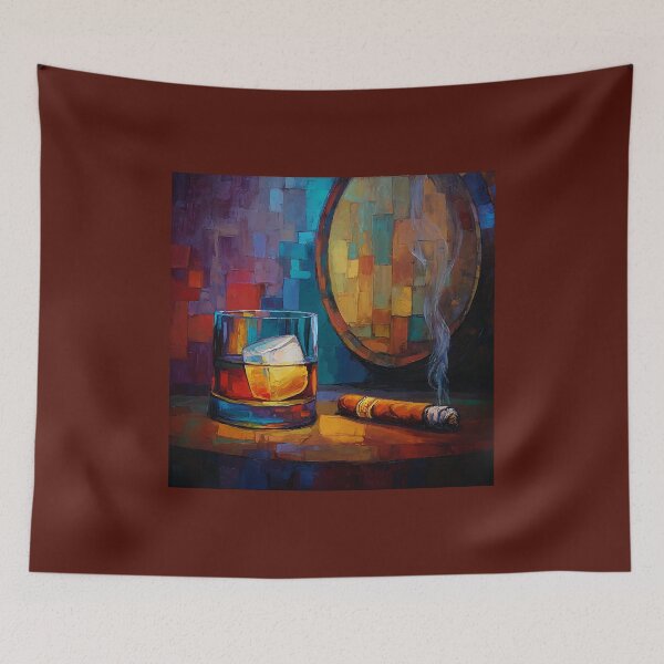 Item preview, Whiskey on the Rocks with a Smoking Cigar: A Mosaic of Warm Hues and Refined Atmosphere designed and sold by OlfactoART Studio.