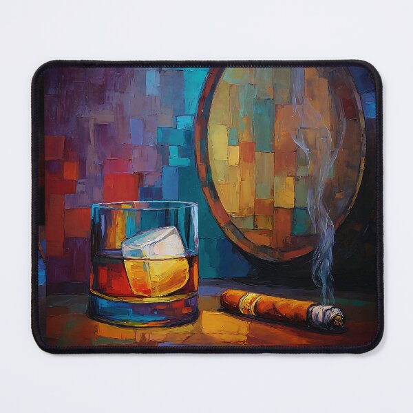 Item preview, Whiskey on the Rocks with a Smoking Cigar: A Mosaic of Warm Hues and Refined Atmosphere designed and sold by OlfactoART Studio.