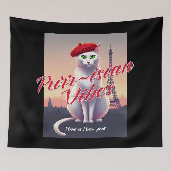 Artikelvorschau, Purr-isian Vibes – Paris Is Purr-fect - Chic Cat in a Beret entworfen und verkauft von FrancophileFun.