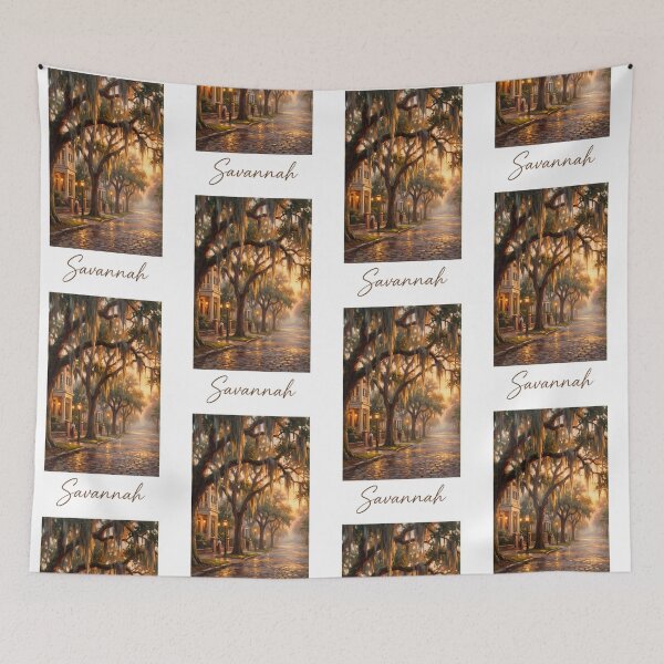 Item preview, Savannah Live Oak Avenue - Golden Hour Fountain Poster designed and sold by Digital Dreams Arts.