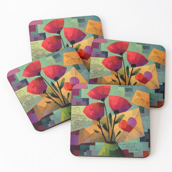 Item preview, Red Flowers and Love Letters in Color: A Playful Valentine's Scene with Abstract Romantic Charm designed and sold by OlfactoART Studio.