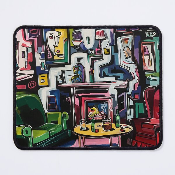 Artikelvorschau, Kubistische Zigarrenlounge voller Farben, abstrakter Formen und übertriebener Gestalten entworfen und verkauft von OlfactoART Studio.