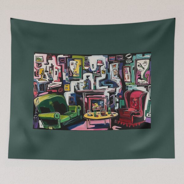 Artikelvorschau, Kubistische Zigarrenlounge voller Farben, abstrakter Formen und übertriebener Gestalten entworfen und verkauft von OlfactoART Studio.