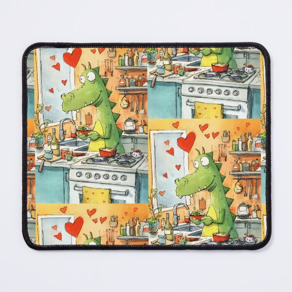 Item preview, A Joyful Dinosaur Cooking in a Heart-Filled Kitchen Celebrating Valentine: Whimsy Color and Culinary Fun designed and sold by OlfactoART Studio.