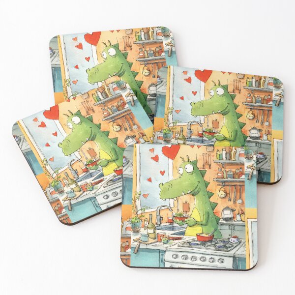 Item preview, A Joyful Dinosaur Cooking in a Heart-Filled Kitchen Celebrating Valentine: Whimsy Color and Culinary Fun designed and sold by OlfactoART Studio.