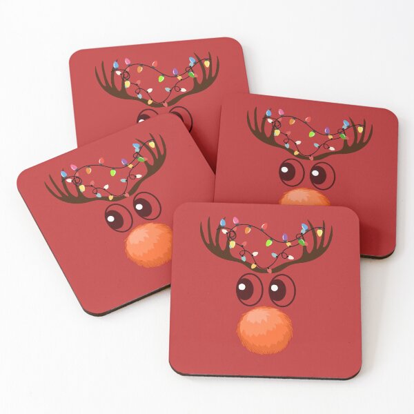 Item preview, Cute Christmas Reindeer Face - Kawaii Rudolph with Lights & Fluffy Nose. designed and sold by LunaPrintCo.