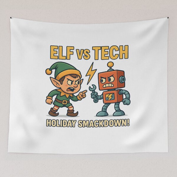 Item preview, Elf vs Tech – Funny Christmas Elf vs Robot Holiday Smackdown designed and sold by Sitred123.
