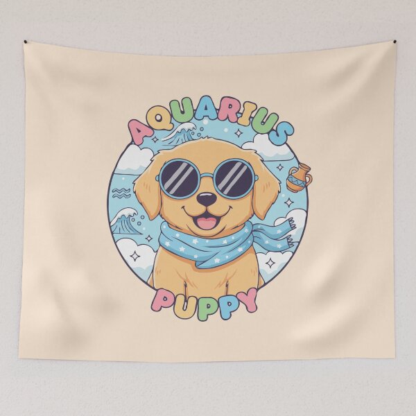 Item preview, Aquarius Puppy Zodiac Cute Golden Retriever Dog Design – Horoscope Art designed and sold by The Real Life Symphony.
