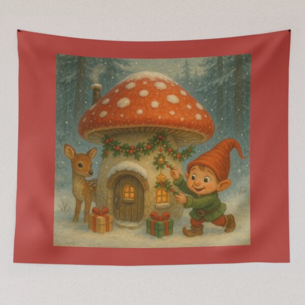 Item preview, Elf And His Deer – Welcome To The Festive Toadstool House designed and sold by LegademaArt.