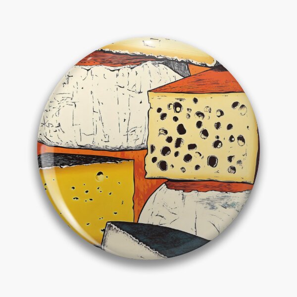 Item preview, A Tower of Artisan Cheeses Against Orange Background: A Bold Study in Texture, Pattern and Gourmet Diversity designed and sold by OlfactoART Studio.