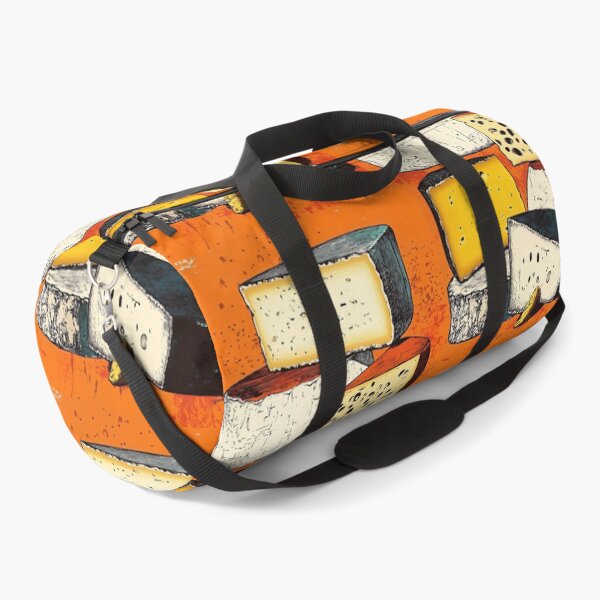 Item preview, A Tower of Artisan Cheeses Against Orange Background: A Bold Study in Texture, Pattern and Gourmet Diversity designed and sold by OlfactoART Studio.