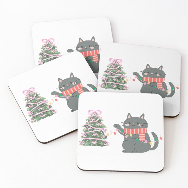 Item preview, The cat decorates the Christmas tree with Christmas lights. designed and sold by Designfs.