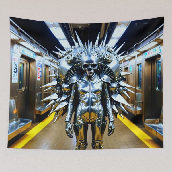 Item preview, Chrome Sentinel - Cyberpunk Skull Warrior designed and sold by JackrabbitPub.