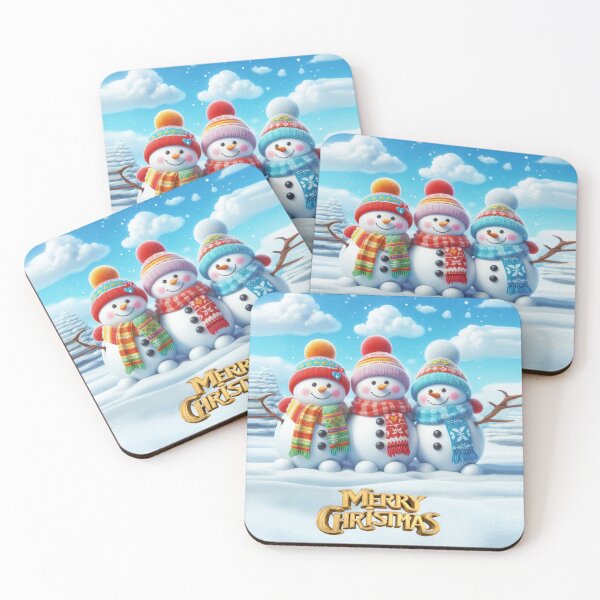 Item preview, Merry Christmas from snowmen wearing hats and scarves against the backdrop of the sky  designed and sold by JaroDesign2023.