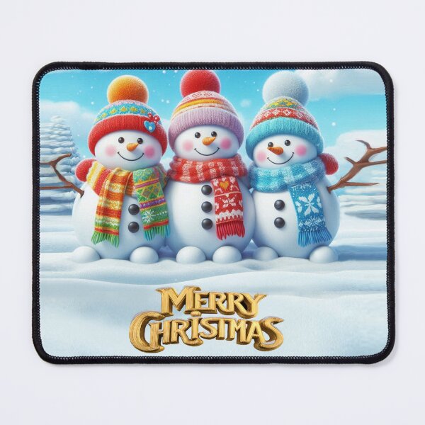Item preview, Merry Christmas from snowmen wearing hats and scarves against the backdrop of the sky designed and sold by JaroDesign2023.