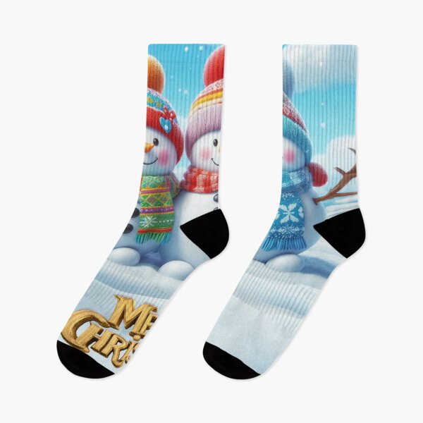 Item preview, Merry Christmas from snowmen wearing hats and scarves against the backdrop of the sky  designed and sold by JaroDesign2023.