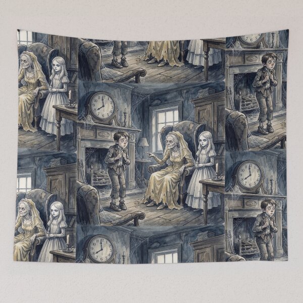 Item preview, Pip meets Miss Havisham from David Copperfield Characters from Dickens series illustration watercolor art designed and sold by Vintage Designs +.