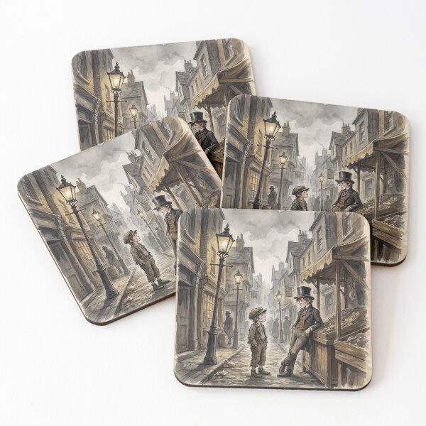 Item preview, Oliver meets The Dodger from Oliver Twist Characters from Dickens series illustration watercolor art designed and sold by Vintage Designs +.