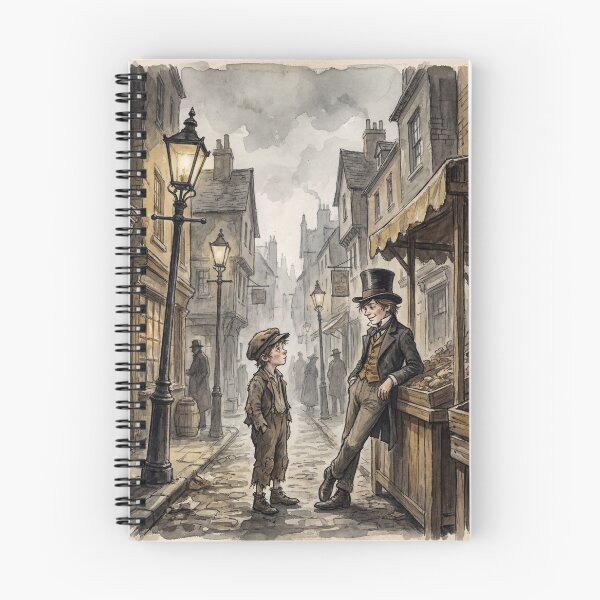 Item preview, Oliver meets The Dodger from Oliver Twist Characters from Dickens series illustration watercolor art designed and sold by Vintage Designs +.