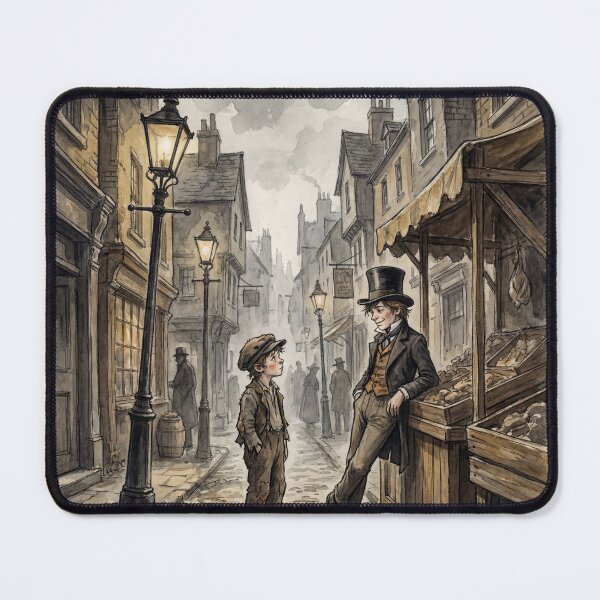 Item preview, Oliver meets The Dodger from Oliver Twist Characters from Dickens series illustration watercolor art designed and sold by Vintage Designs +.