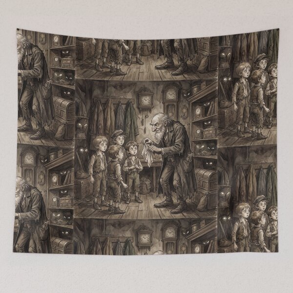 Item preview, Fagin teaches the boys  from Oliver Twist Characters from Dickens series illustration watercolor art designed and sold by Vintage Designs +.