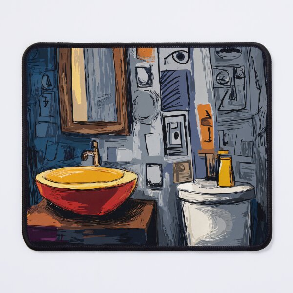 Item preview, A Colorful Bathroom with Red Sink and Yellow Walls: A Vibrant Exploration of Pattern and Design designed and sold by OlfactoART Studio.