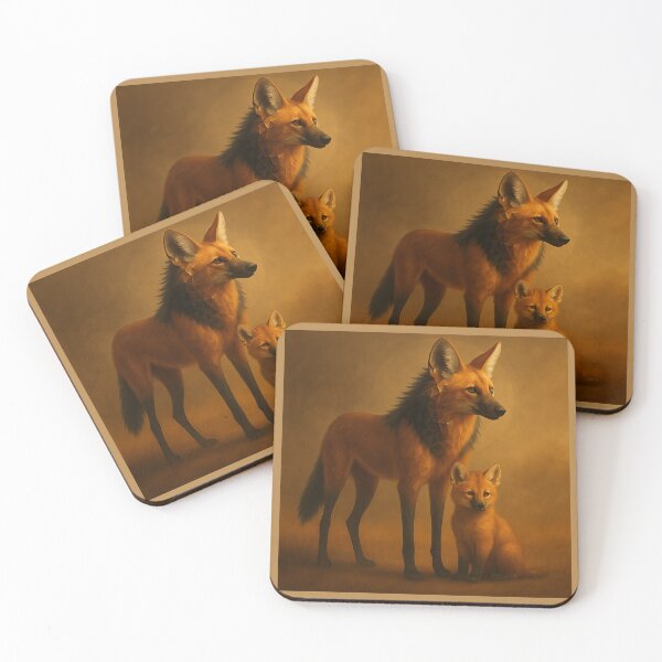 Item preview, Maned Wolf Mother and Cub – Subtle Geometric Wildlife Art designed and sold by GeoWild Designs.