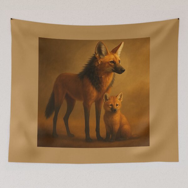 Item preview, Maned Wolf Mother and Cub – Subtle Geometric Wildlife Art designed and sold by GeoWild Designs.