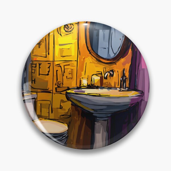 Item preview, A Geometric Cubist Bathroom in Warm Light Featuring Pedestal Sink, Toilet and Bold Patterns designed and sold by OlfactoART Studio.