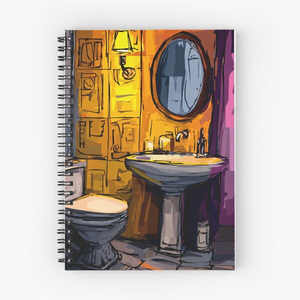 Item preview, A Geometric Cubist Bathroom in Warm Light Featuring Pedestal Sink, Toilet and Bold Patterns designed and sold by OlfactoART Studio.