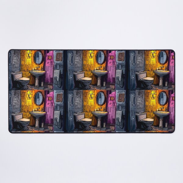 Item preview, A Geometric Cubist Bathroom in Warm Light Featuring Pedestal Sink, Toilet and Bold Patterns designed and sold by OlfactoART Studio.