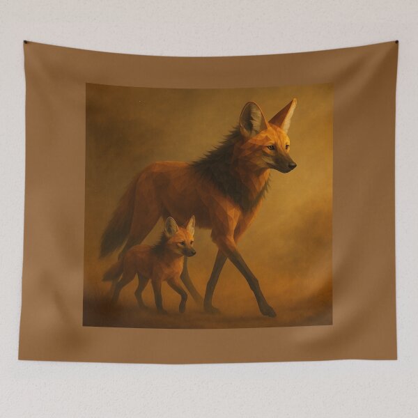 Item preview, Maned Wolf and Cub – Kindred Wildlife Bond in Warm Geometric Style designed and sold by GeoWild Designs.