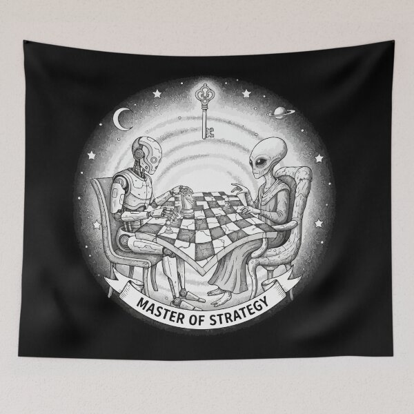 Item preview, space chess - Alien & Robot playing chess in space designed and sold by Prtina.