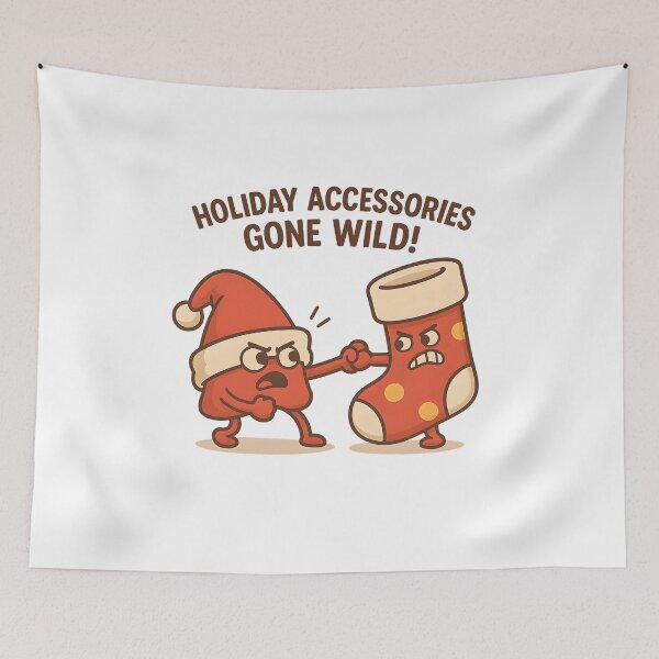 Item preview, Santa Hat vs Christmas Stocking – Funny Holiday Accessories Tug-of-War Cartoon designed and sold by Sitred123.