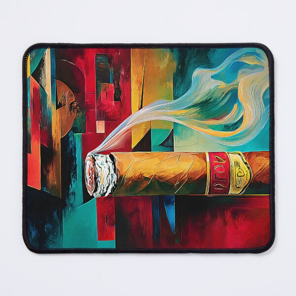 Item preview, A Surreal Smoking Cigar with Swirling Smoke, Bold Colors and Dynamic Geometric Energy designed and sold by OlfactoART Studio.